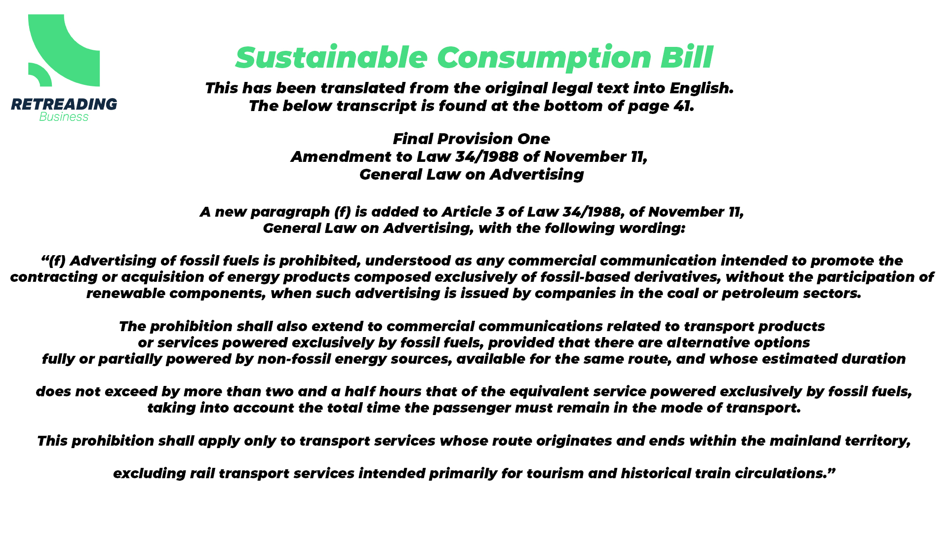 Sustainable Consumption Bill
